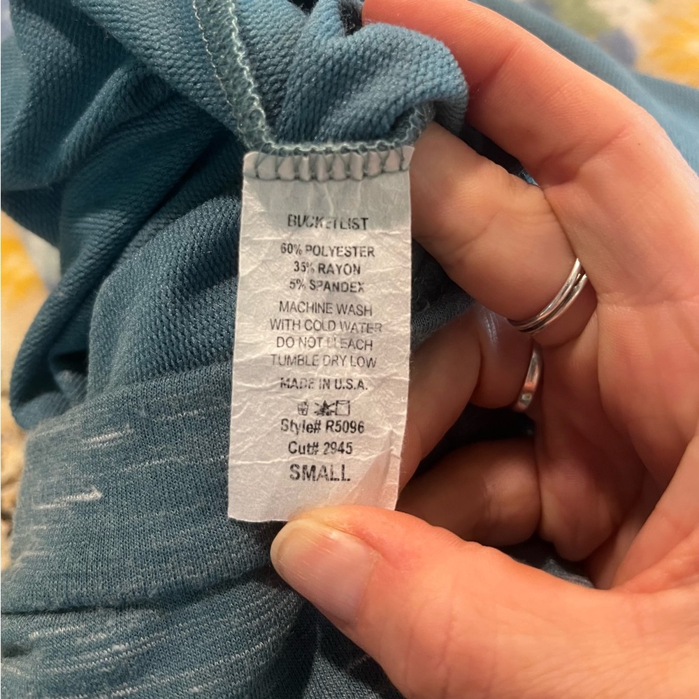 Bucket List Wide Leg Heather Light Blue Jumpsuit Small EUC Pockets Lounge Sweats - Picture 15 of 15